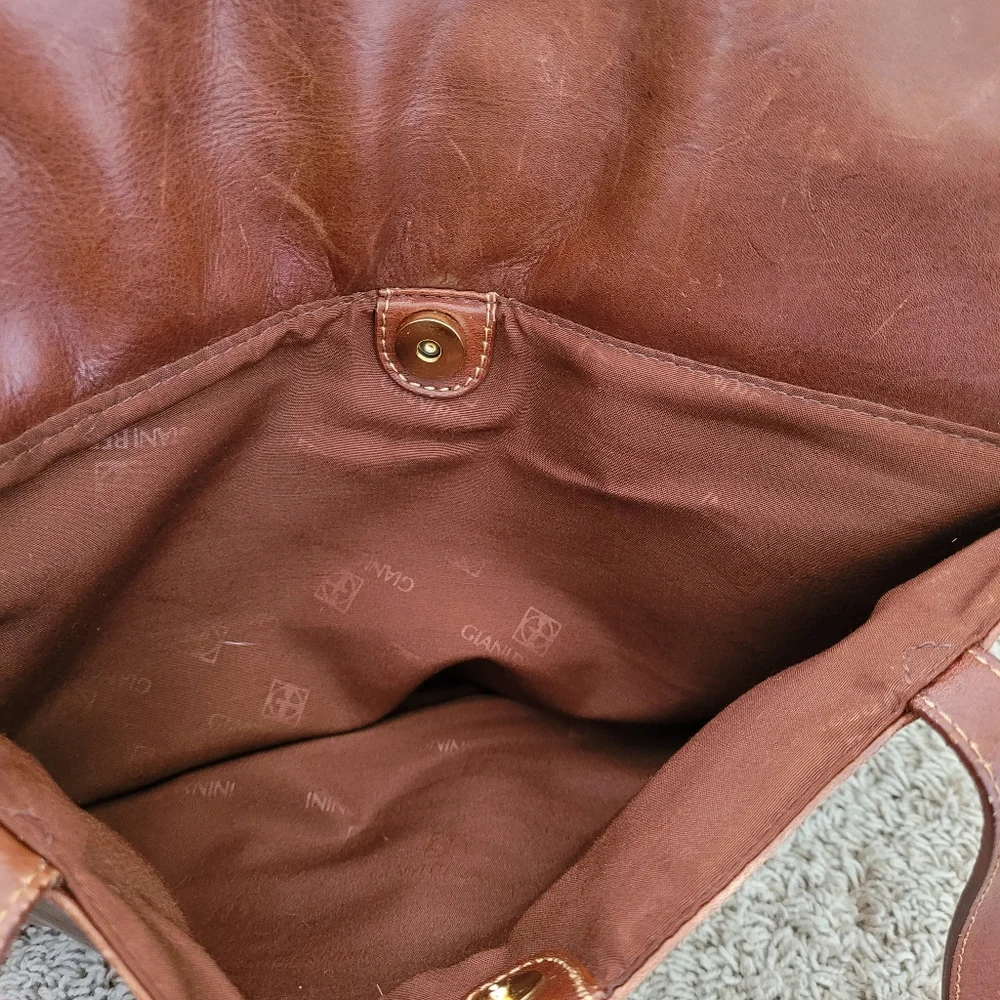 GIANI BERNINI Leather Laptop Bag Briefcase Brown Buckle Distressed Travel Work